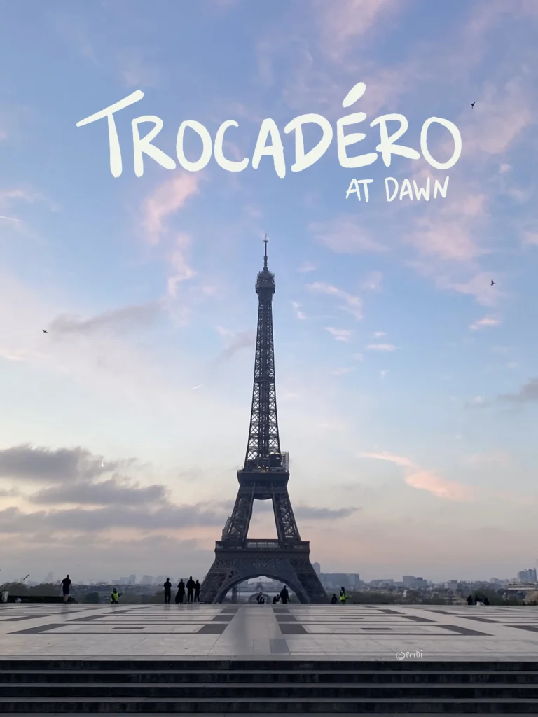 View of Eiffel Tower from Trocadero station at dawn