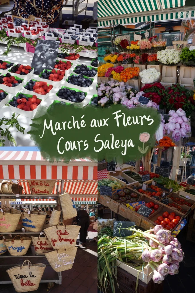 Produce, flowers, beach bags, and berries at Marche aux fleurs cours saleya, Nice, France