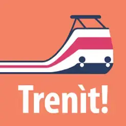 logo of a train on an orange background with the writing "Trenit!"