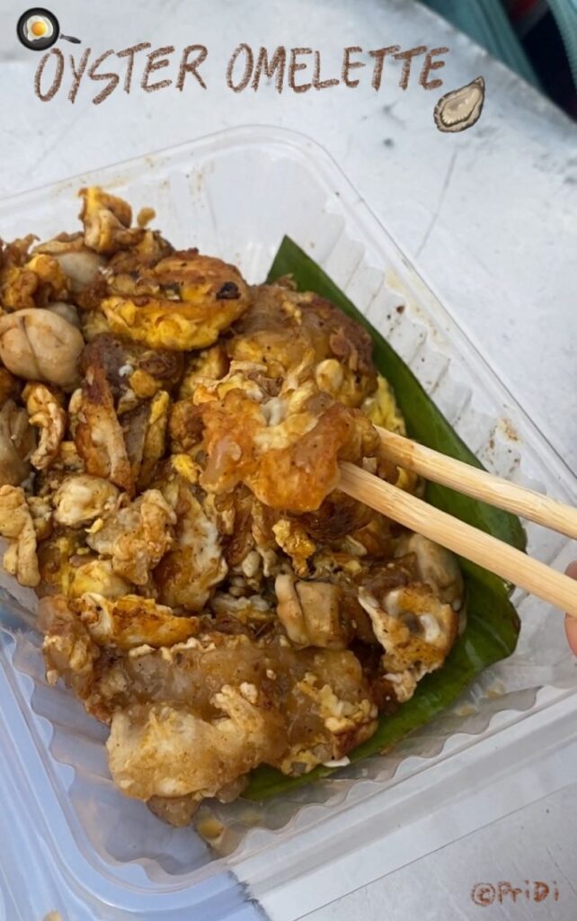 oyster omelette on a plastic plate