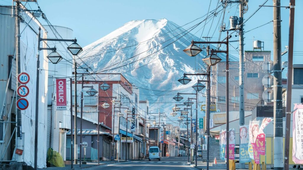 Street overlooking Mount Fuji