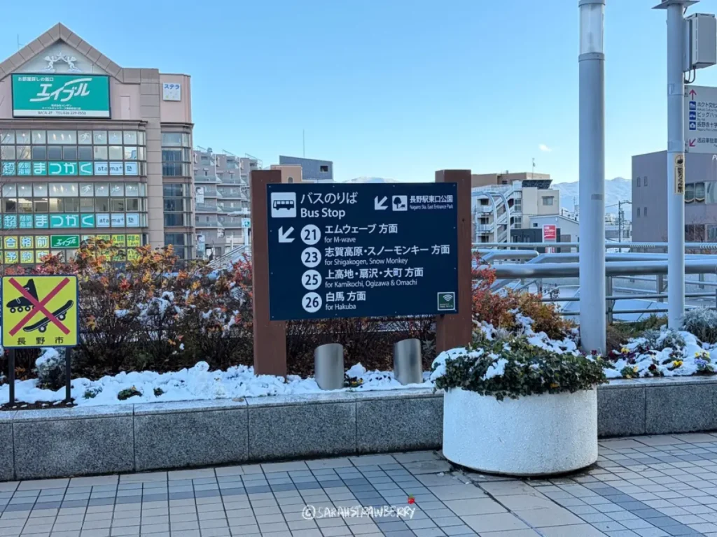 Signs for Nagano Station bus stop
